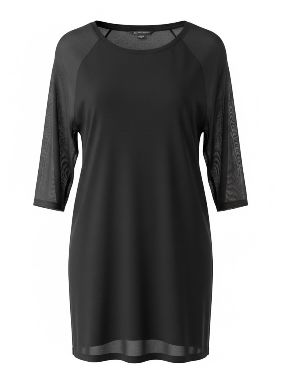 Armani Exchange Black Mesh-Sleeve Midi Tunic Dress
